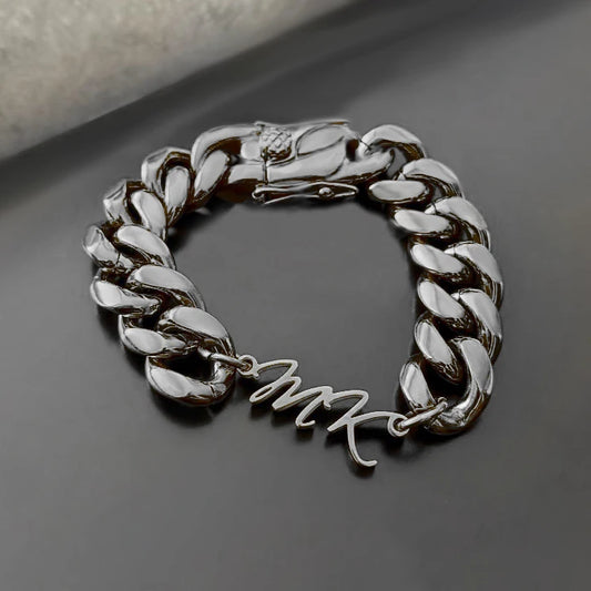 Name Plate Initials Thick Cuban Bracelet for Women