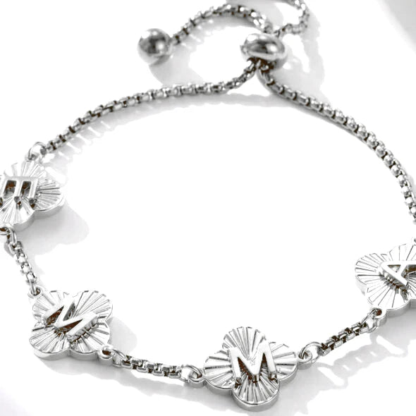 Initial Five Leaf Clover Flower Chain Letter Name Bracelet for Women