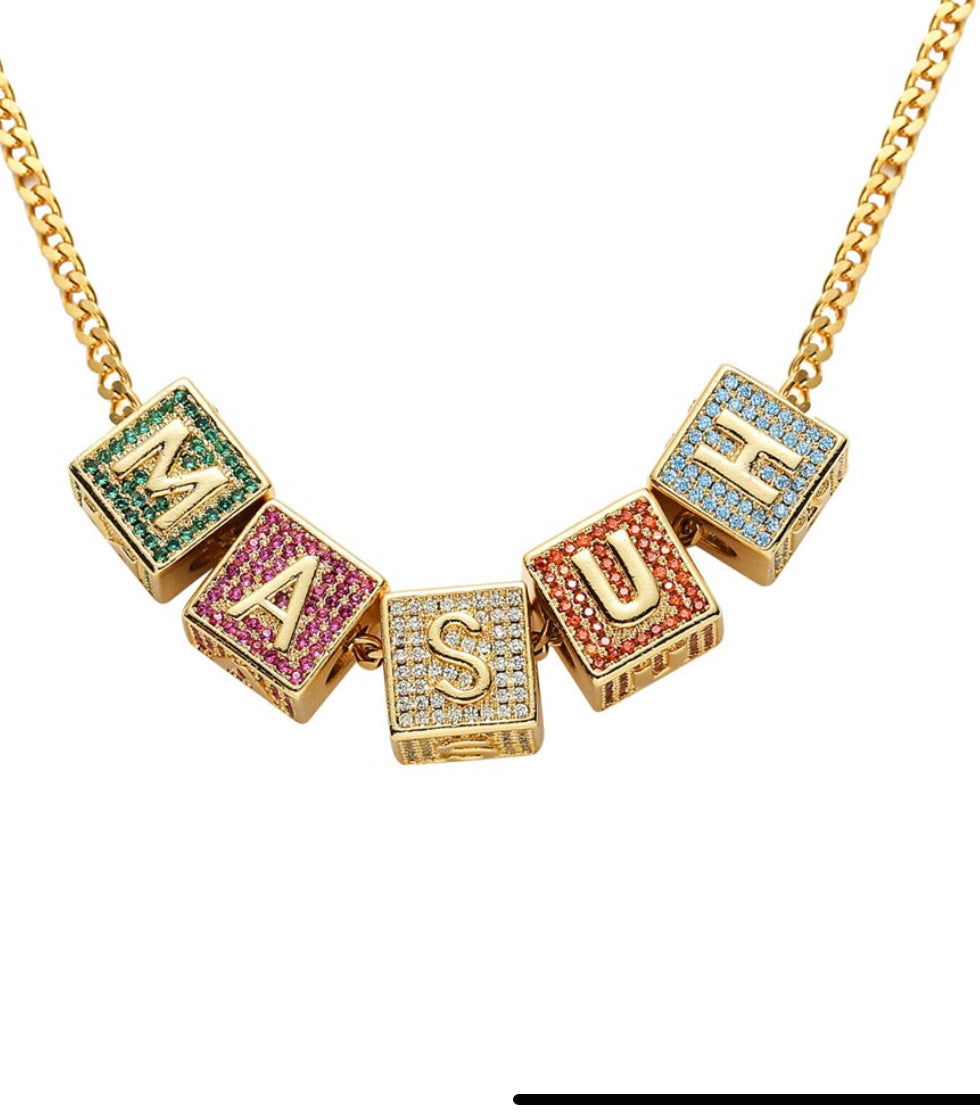 GF Cube Colored Stone Letter Chain