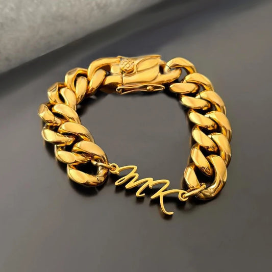 Name Plate Initials  Thick Cuban Bracelet for Women