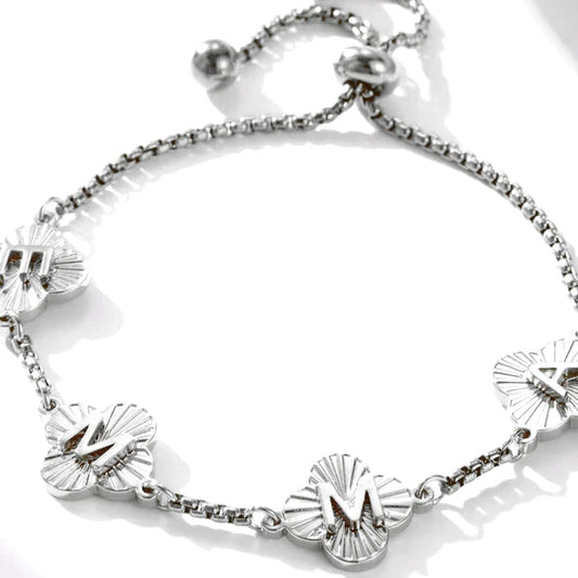 Initial Five Leaf Clover Flower Chain Letter Name Bracelet for Women