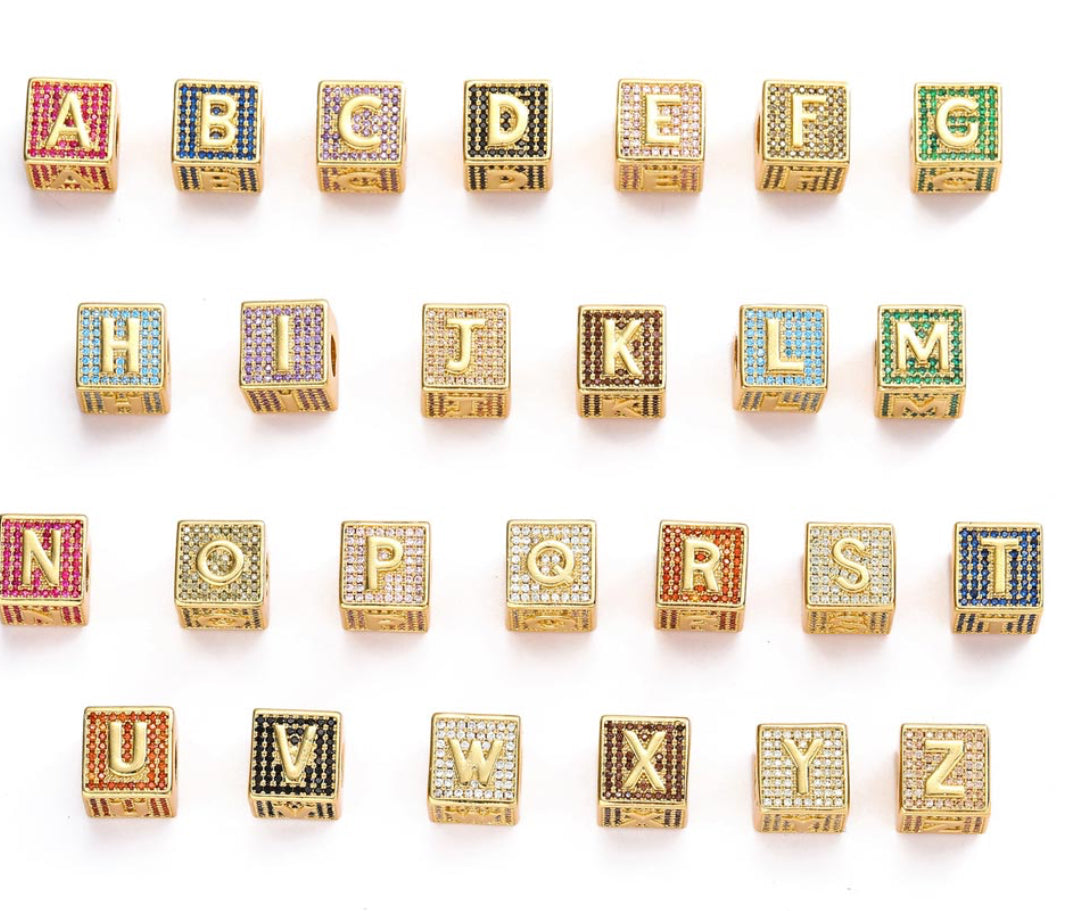 GF Cube Colored Stone Letter Chain