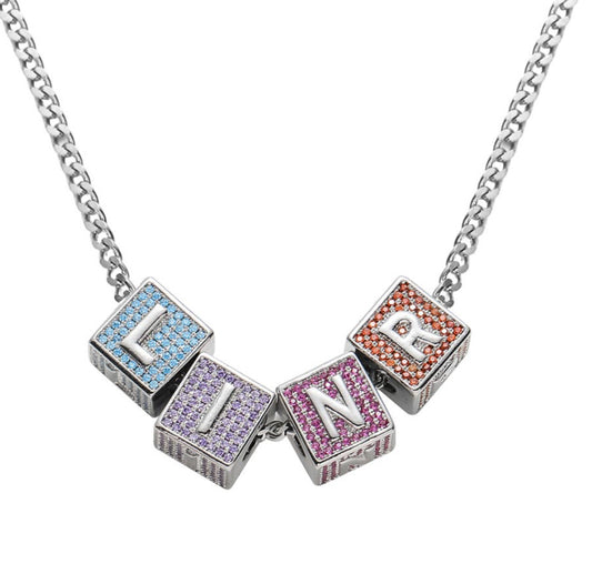 GF Cube Colored Stone Letter Chain