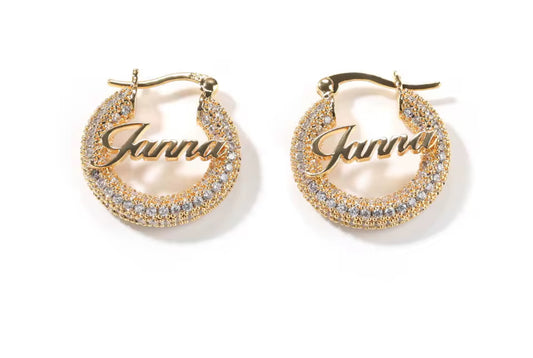 DIAMOND HOOP CUSTOM NAME EARRINGS
